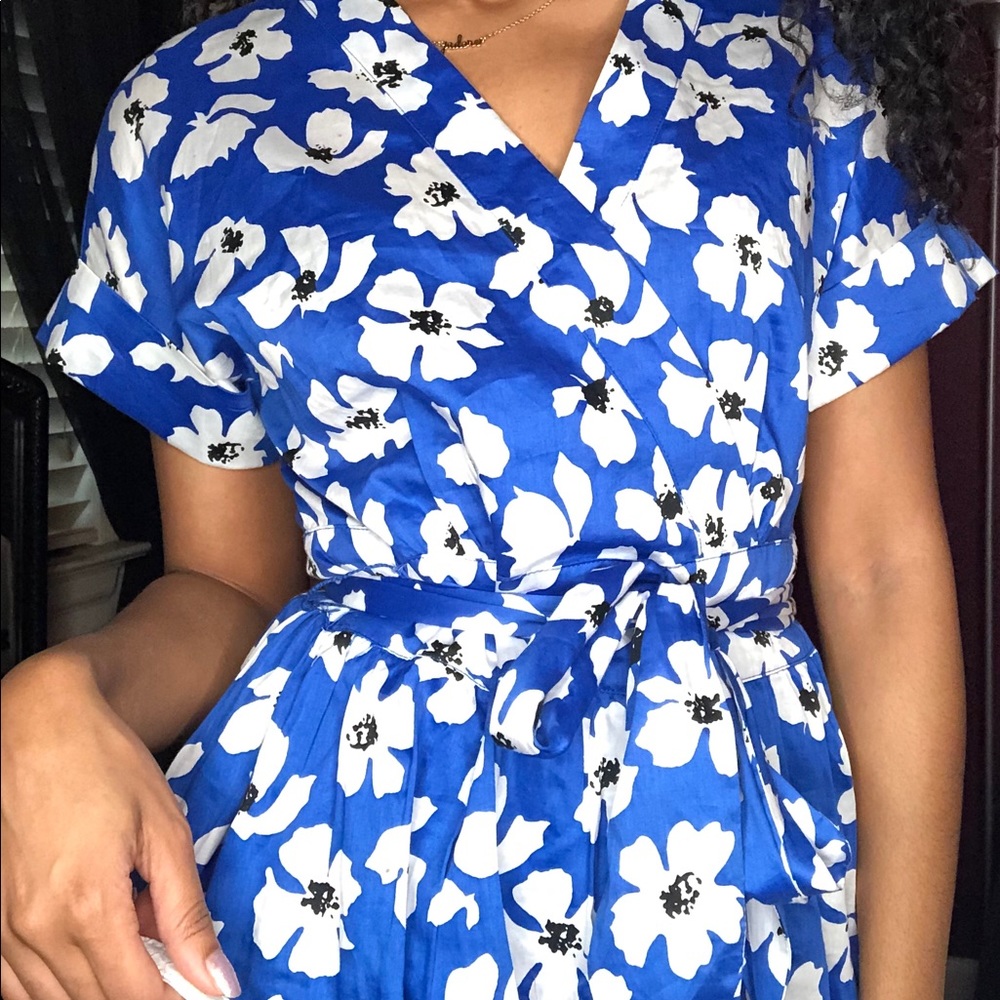 Bright Sky Blue Dress With White Flowers